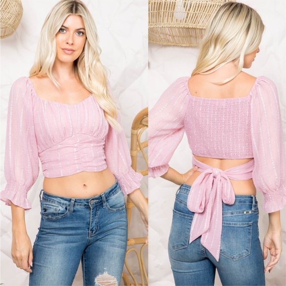Tops - Boho Tie Back Cropped Top Pink